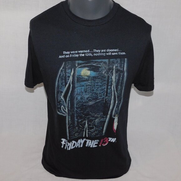 Friday The 13th Movie Poster Jason Silhouette Adult L Black Graphic T Shirt - Picture 1 of 9